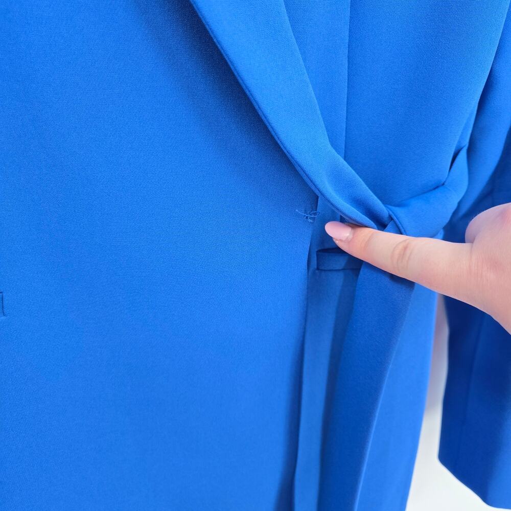 Tahari ASL 2 Side-Tie Blazer Dress Atlantic Blue Wrap Long Sleeve Collared - Picture 5 of 10